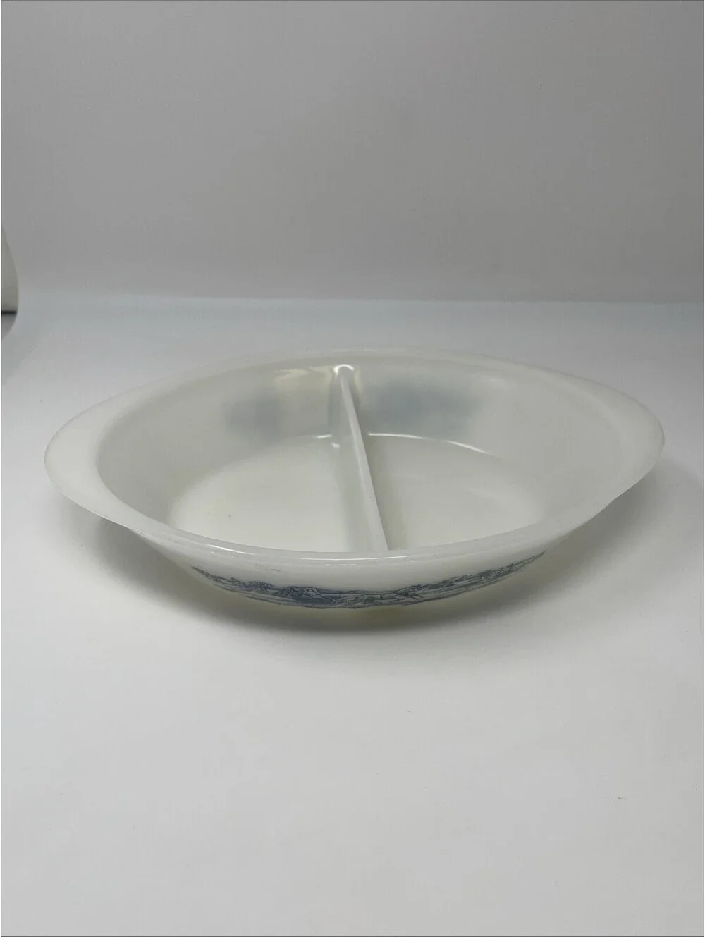 Vintage Glasbake Currier Ives Oval Glass J-2352 Divided Casserole Horse Sleigh
